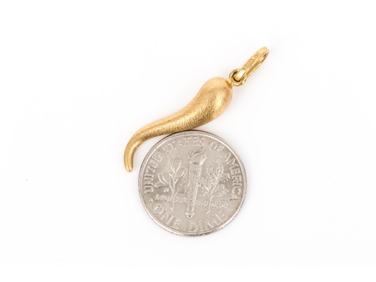 18k Yellow Gold Cornicello Pendant, Brushed Finish
