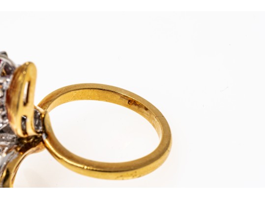 18K Dramatic Ruby And Diamond Set Flared Ring, Size 6.25+