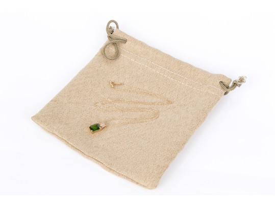 14k Yellow Gold Elegant Diamond Topped Chrome Diopside Pendant, With Chain, New