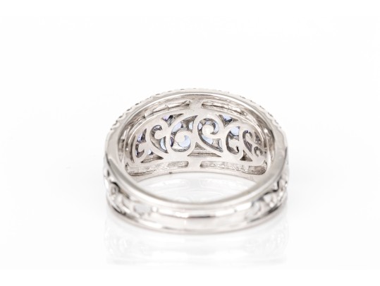 Sterling Silver Gorgeous Periwinkle Blue And White Cz Dome Ring, Size 7+