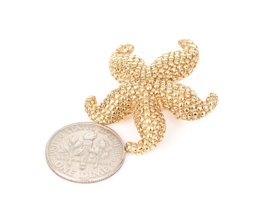 14k Yellow Gold Fun Textured Electroform Starfish Brooch