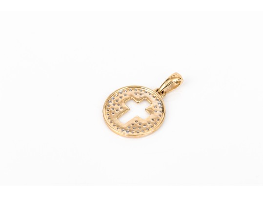 14k Yellow Gold Diminutive Pave Set Diamond And Cutout Cross Pendant