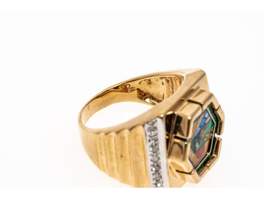 10K Broad Landscape Inlay Image Ring, Size 7.75