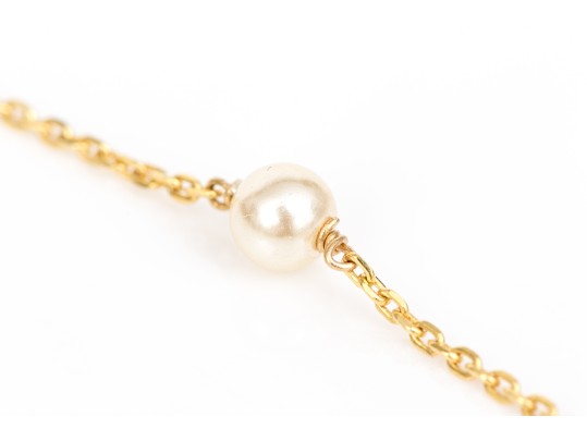 14k Yellow Gold Fine Cultured Pearl Station Bracelet/anklet, 8 1/2