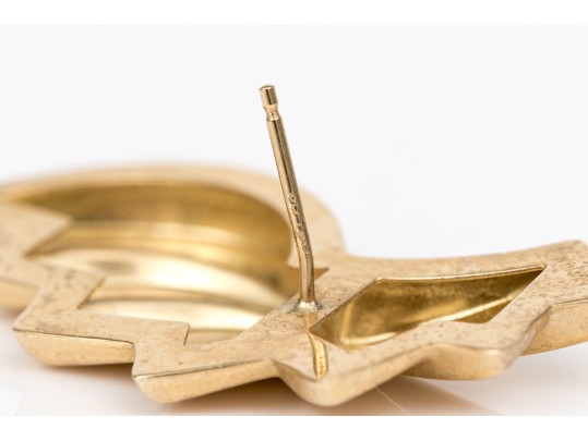 14k Yellow Gold Striking Stepped Wing Motif Style Earrings