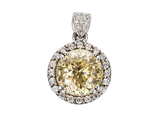 Sterling Silver Brilliant Champagne Cz And White Cz Halo Pendant