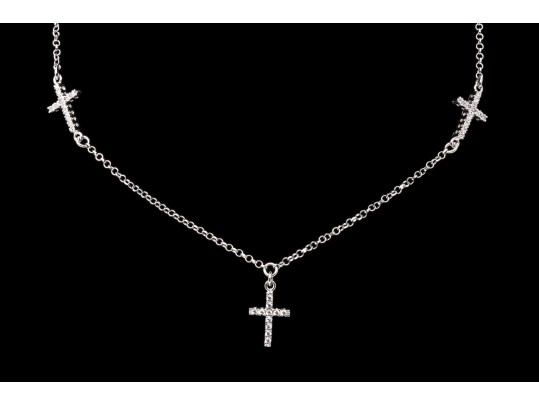 Sterling Silver Unique Cross Opera Length Necklace