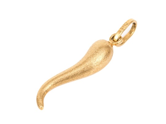 18k Yellow Gold Cornicello Pendant, Brushed Finish