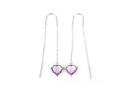 Sterling Silver Unique Pale Purple Checkerboard Heart Shaped Drop Pendant Earrings