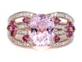 14k Rose Gold Gorgeous Pink Kunzite, Grape Garnet And Diamond Ring, Size 7, New
