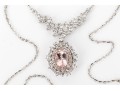 Sterling Silver And Vermeil Pretty Pink Morganite And White Topaz Halo Cluster Necklace
