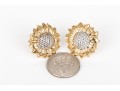 14k Yellow And White Attractive Puffed Sunflower Motif Earrings