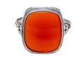 Vintage 10K White Gold And Carnelian Ring, Size 7.75