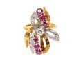 18K Dramatic Ruby And Diamond Set Flared Ring, Size 6.25+