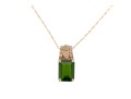 14k Yellow Gold Elegant Diamond Topped Chrome Diopside Pendant, With Chain, New