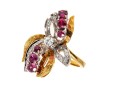 18K Dramatic Ruby And Diamond Set Flared Ring, Size 6.25+