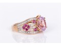 14k Rose Gold Gorgeous Pink Kunzite, Grape Garnet And Diamond Ring, Size 7, New