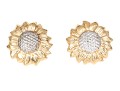 14k Yellow And White Attractive Puffed Sunflower Motif Earrings