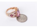 14k Rose Gold Gorgeous Pink Kunzite, Grape Garnet And Diamond Ring, Size 7, New