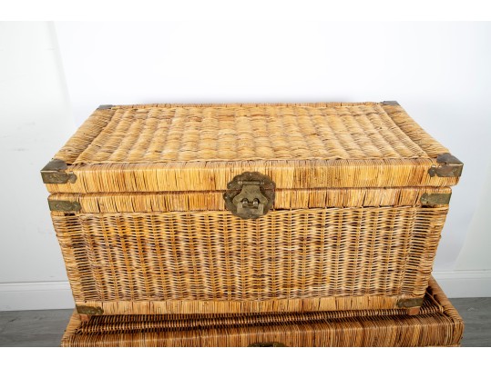 Vintage 1970's Rattan & Brass Chinoiserie Trunks 