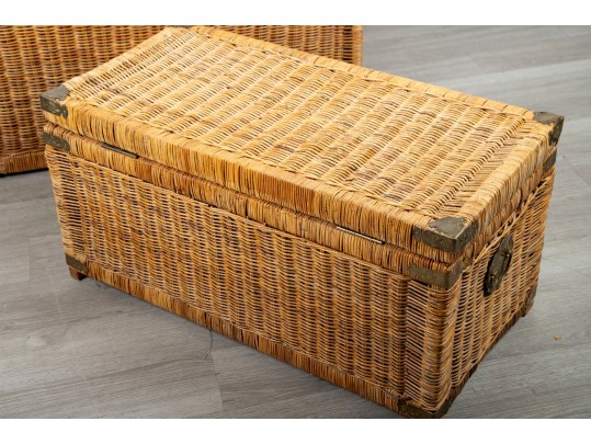 Vintage 1970's Rattan & Brass Chinoiserie Trunks 