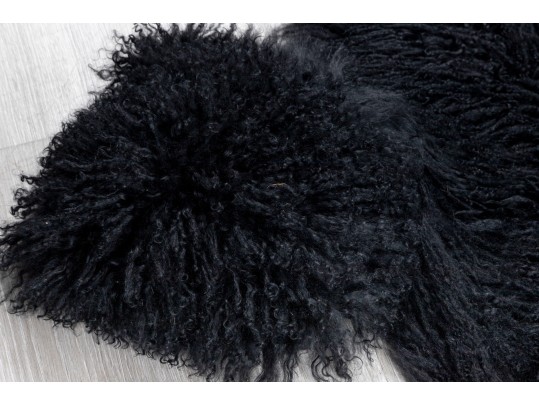 Black Flokati Rug & Pillow 