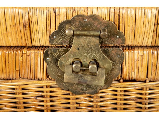 Vintage 1970's Rattan & Brass Chinoiserie Trunks 
