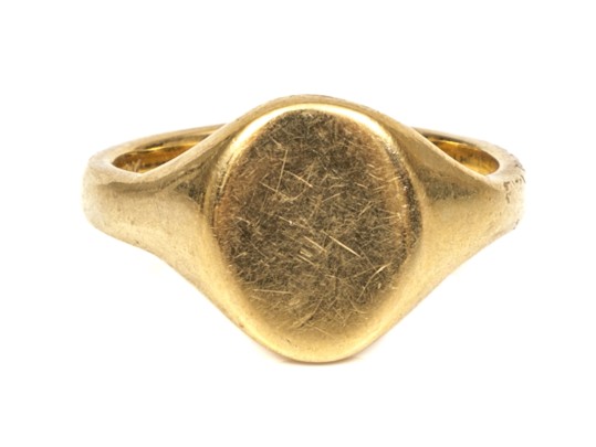 14k Yellow Gold Simple Vintage Oval Signet Ring, Size 3.5
