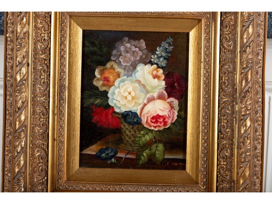 Oil On Canvas Floral Still Life Painting -- Signed 