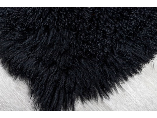 Black Flokati Rug & Pillow 