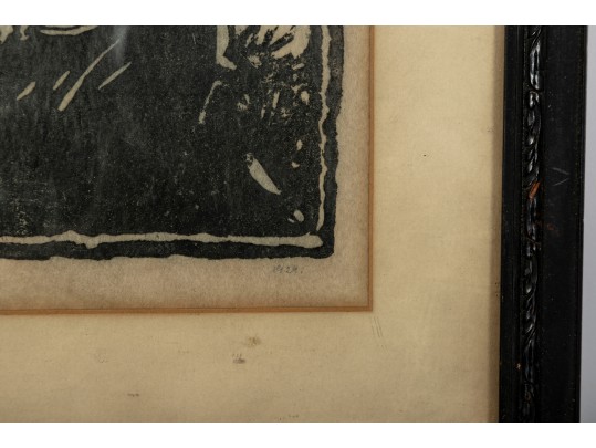 1929 Antique Madonna Woodcut -- Signed
