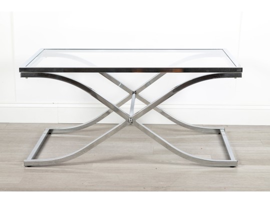 Contemporary Chrome & Glass Top Coffee Table 