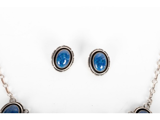 Lapis Lazuli Cabochon Necklace And Earrings 