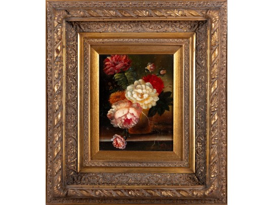 Oil On Canvas Floral Still-Life Painting -- Signed