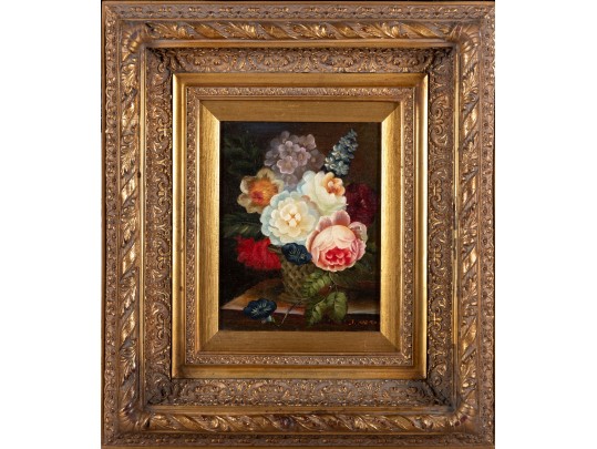 Oil On Canvas Floral Still Life Painting -- Signed 