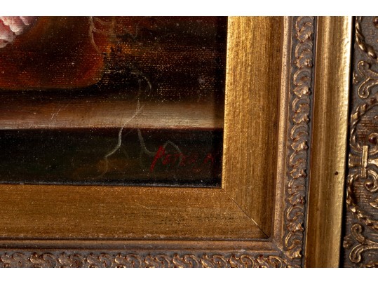 Oil On Canvas Floral Still-Life Painting -- Signed