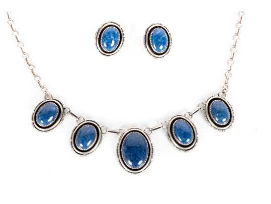 Lapis Lazuli Cabochon Necklace And Earrings 