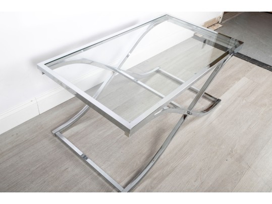 Contemporary Chrome & Glass Top Coffee Table 