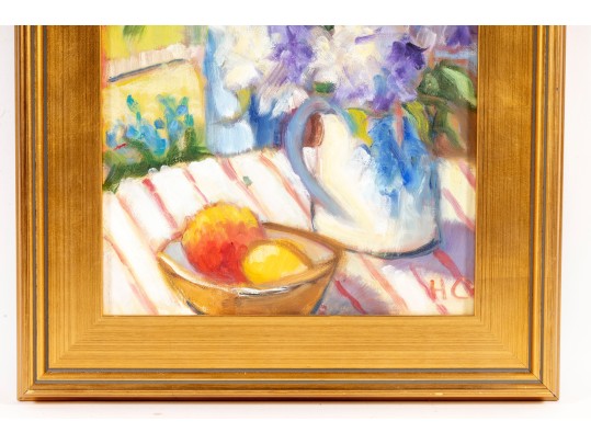 Hannah Cole Buie (American, B. 1955) Oil On Canvas Patio Still Life