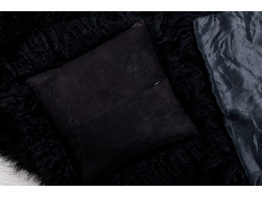 Black Flokati Rug & Pillow 