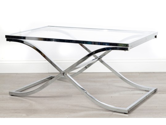 Contemporary Chrome & Glass Top Coffee Table 