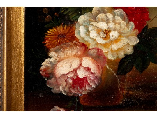 Oil On Canvas Floral Still-Life Painting -- Signed