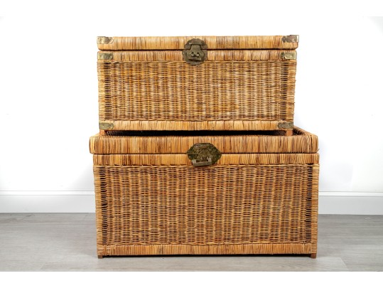Vintage 1970's Rattan & Brass Chinoiserie Trunks 