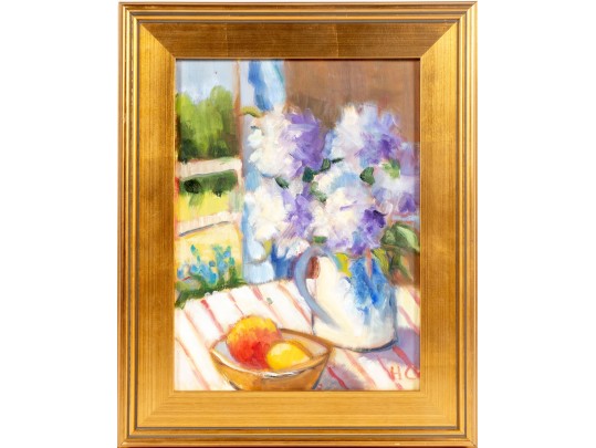 Hannah Cole Buie (American, B. 1955) Oil On Canvas Patio Still Life