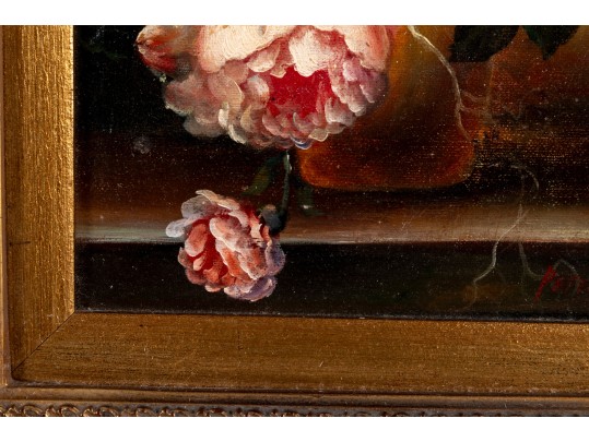 Oil On Canvas Floral Still-Life Painting -- Signed