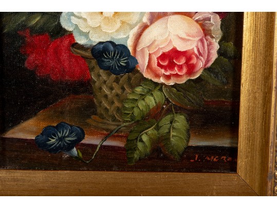 Oil On Canvas Floral Still Life Painting -- Signed 