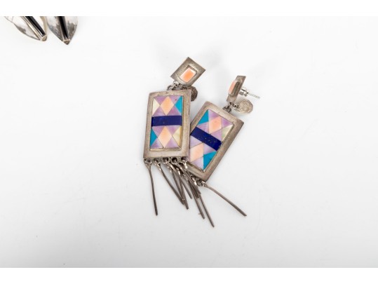 Collection Of Sterling Silver Native Tribal Earrings 