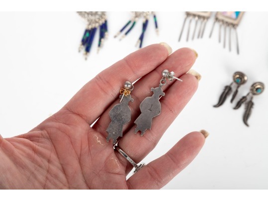 Collection Of Sterling Silver Native Tribal Earrings 