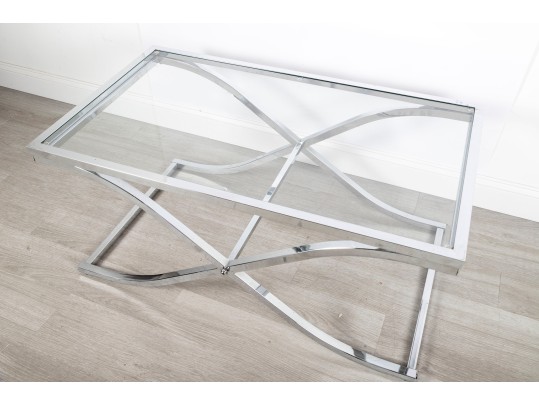 Contemporary Chrome & Glass Top Coffee Table 