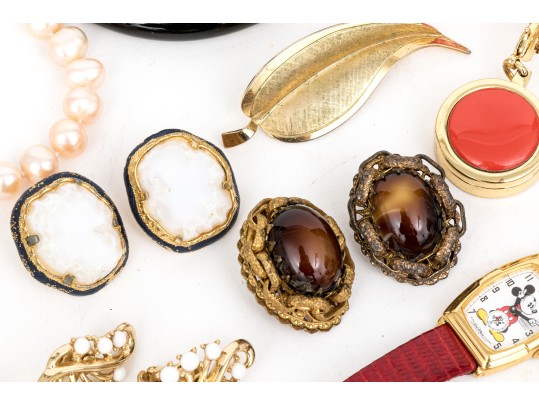 Collection Of Signed Costume And Fashion Jewelry, And Stone Jewelry Pieces